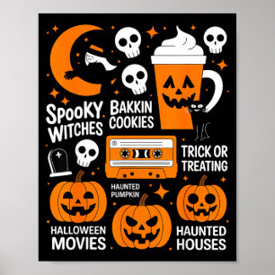 Gruseliger Halloween-Hexen-Kürbis dunkle Katze Ret Poster