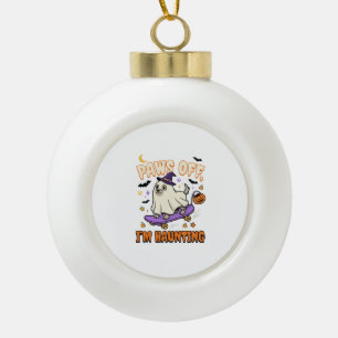Gruseliger Halloween-Hund-Skate-Ride Keramik Kugel-Ornament