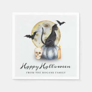 Gruseliger Halloween-Kater-Kürbis Serviette