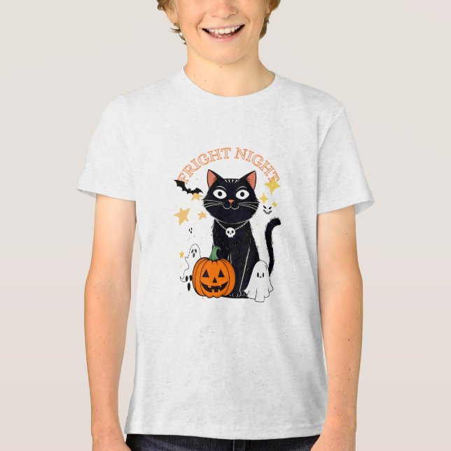 Gruseliger Halloween-Kater Tri-Blend Shirt (Vorderseite)