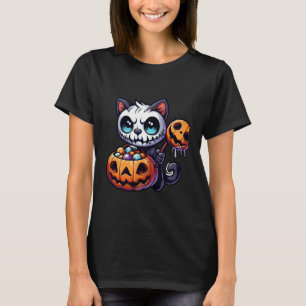 Gruseliger Halloween-Katz-Geist-Grusel-Süßigkeiten T-Shirt