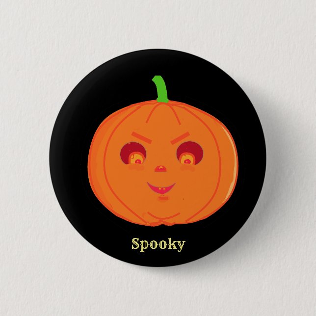 Gruseliger Halloween-Kürbis Button (Vorderseite)