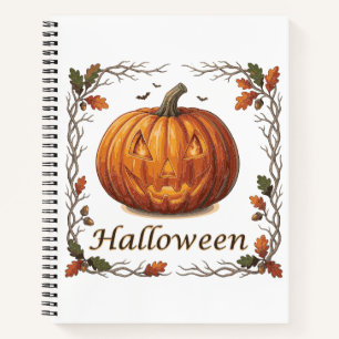 Gruseliger Halloween-Kürbis-Herbstblattrahmen Notizbuch