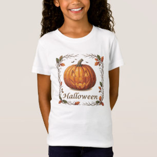 Gruseliger Halloween-Kürbis-Herbstblattrahmen T-Shirt