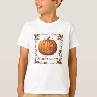 Gruseliger Halloween-Kürbis-Herbstblattrahmen T-Shirt