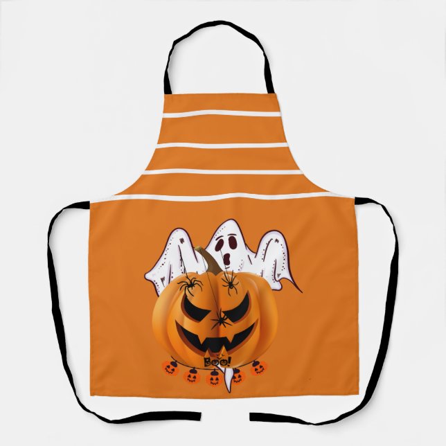 Gruseliger Halloween-Kürbis mit Geist und Spinne D Schürze (Vorderseite)