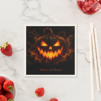 Gruseliger Halloween-Kürbis mit Glüh-Effekt  Serviette