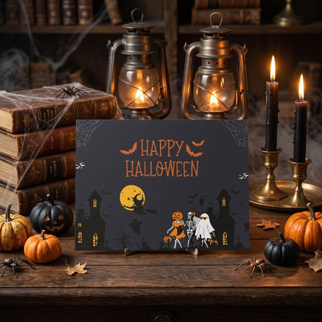 Gruseliger Halloween-Kürbis oder Gespensterhaus Ha Postkarte (Von Creator hochgeladen)