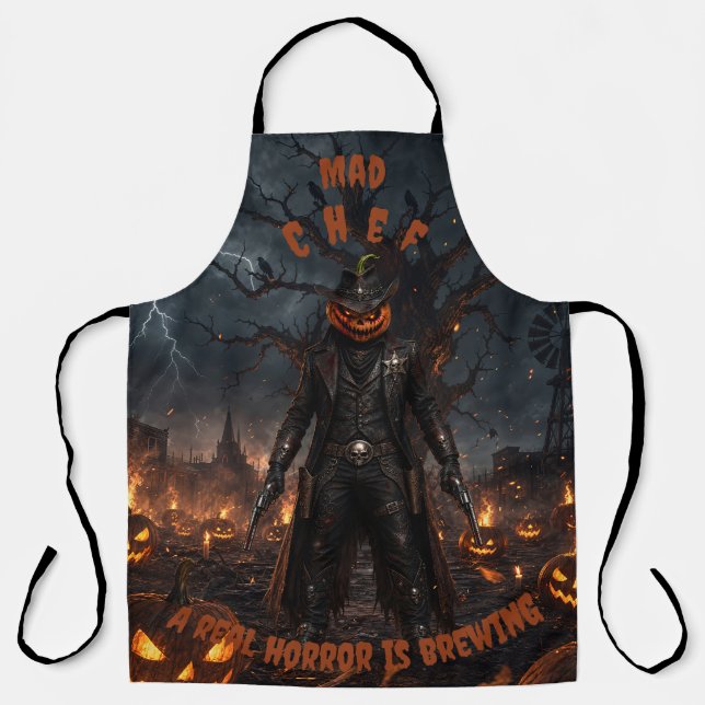 Gruseliger Halloween-Kürbis-Sheriff-Cowboy-Blitz Schürze (Vorderseite)