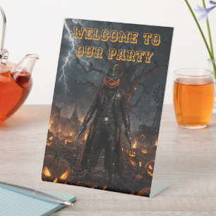 Gruseliger Halloween-Kürbis-Sheriff-Cowboy-Blitz Sockelschild