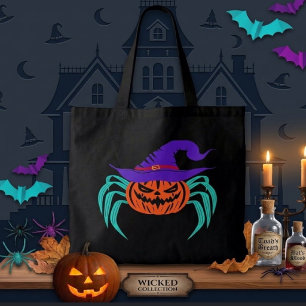 Gruseliger Halloween-Kürbis-Spinne-und-Hexenhut-Ku