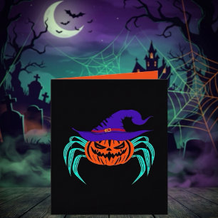 Gruseliger Halloween-Kürbis-Spinne-und-Hexenhut-Ku Karte