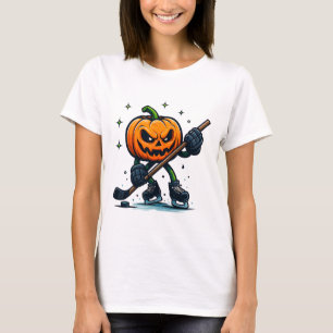 Gruseliger Halloween-Kürbis zeigt Hockey-Fähigkeit T-Shirt