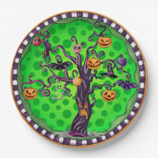 Gruseliger Halloween-Kürbisbaum Pappteller