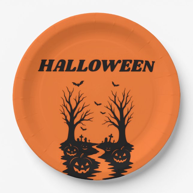Gruseliger Halloween-Kürbisfeld-Papierteller Pappteller (Vorderseite)