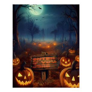 Gruseliger Halloween-Kürbisgarten Poster