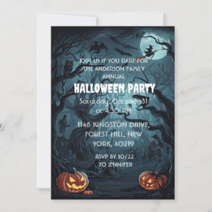 Gruseliger Halloween-Kürbisparty im Wald Einladung
