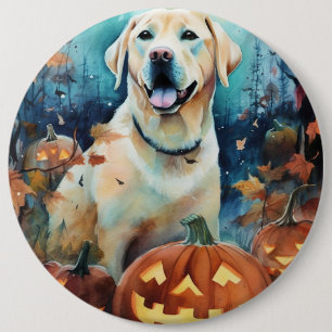 Gruseliger Halloween-Labrador mit Kürbissen Button