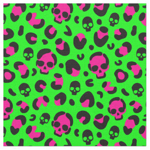 gruseliger Halloween-Leoparden-Schädel pink grün P Stoff