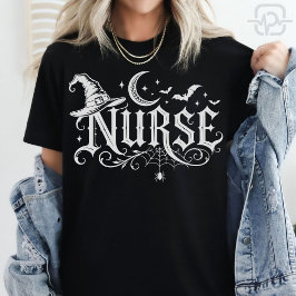 Gruseliger Halloween-Nurse-Hexenhut-Mond-Fledermäu T-Shirt