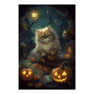 Gruseliger Halloween Perserkatze mit Kürbissen Poster