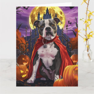 Gruseliger Halloween Pitbull Vampir Kürbis Karte