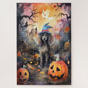 Gruseliger Halloween-Pudel mit Kürbissen Puzzle