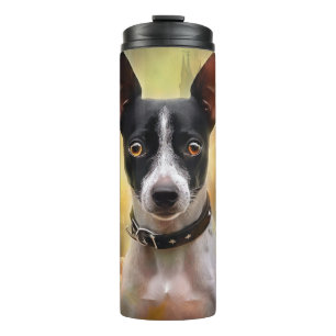 Gruseliger Halloween-Rat-Terrier mit Kürbissen Thermosbecher
