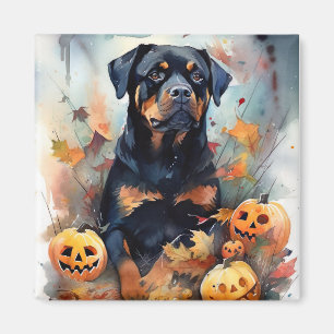 Gruseliger Halloween-Rottweiler mit Kürbissen Magnet