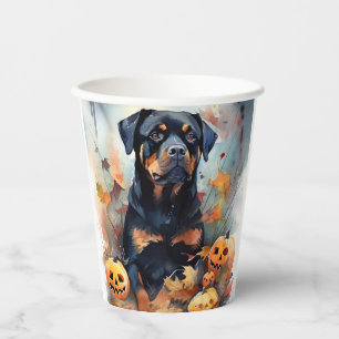 Gruseliger Halloween-Rottweiler mit Kürbissen Pappbecher