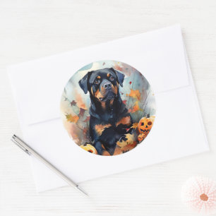 Gruseliger Halloween-Rottweiler mit Kürbissen Runder Aufkleber