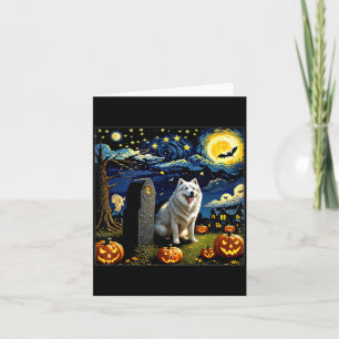 Gruseliger Halloween Samojede Hund Sternennacht Karte