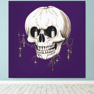 Gruseliger Halloween-Schädel mit Fledermaus-Motive Leinwanddruck