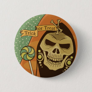 Gruseliger Halloween-Schädel Vintage Pin-Button Button