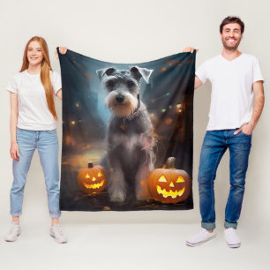 Gruseliger Halloween-Schnauzer mit Kürbissen Fleecedecke