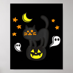 Gruseliger Halloween-Schwarzer-Kater-auf-Kürbis fü Poster