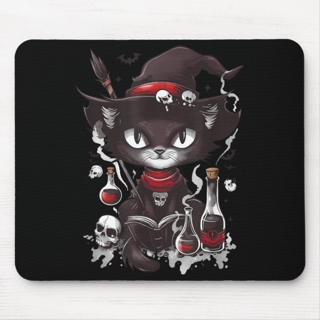 Gruseliger Halloween-Schwarzer-Katze-Salem-Apothek Mousepad (Vorne)