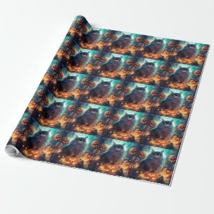 Gruseliger Halloween-Sibirischer-Katze-Entwurf mit Geschenkpapier