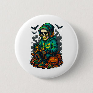 Gruseliger Halloween-Skelett-Gamer Lustiges Video- Button