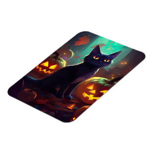 Gruseliger Halloween-Smoking-Kater mit Kürbissen Magnet