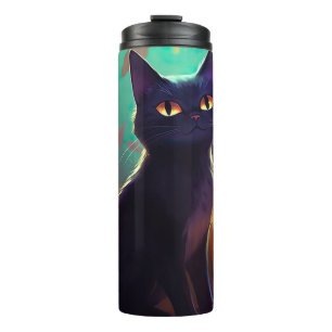 Gruseliger Halloween-Smoking-Kater mit Kürbissen Thermosbecher