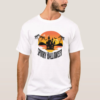 Gruseliger Halloween Spukhaus Tropischer Sonnenunt T-Shirt