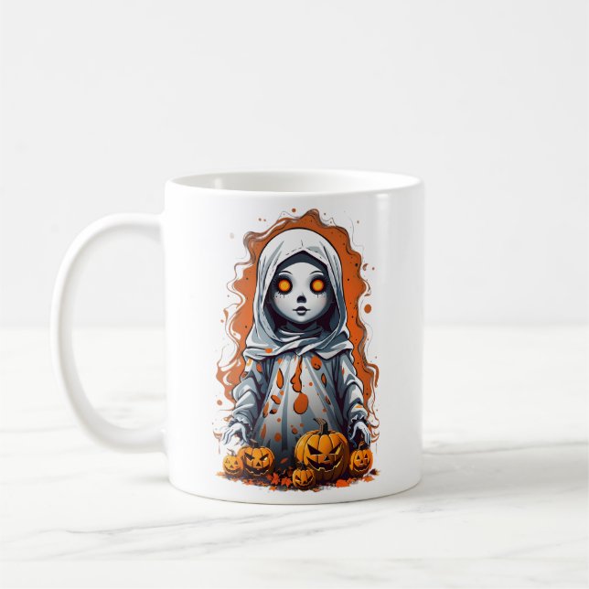 Gruseliger Halloween-Spukpuppengeist Kaffeetasse (Links)