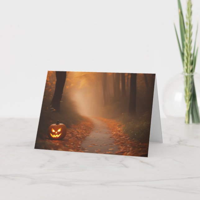 Gruseliger Halloween-Wald Dankeskarte (Vorderseite)