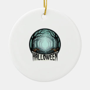 Gruseliger Halloween-Wald im Vintage-Stil_1 Keramik Ornament