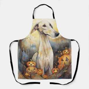 Gruseliger Halloween-Windhund mit Kürbissen Schürze