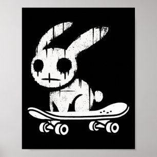 Gruseliger Hasen Skateboarding Alt Goth Grunge Poster