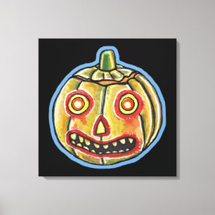Gruseliger Herbst-Kürbis, Vintage-Halloween Leinwanddruck