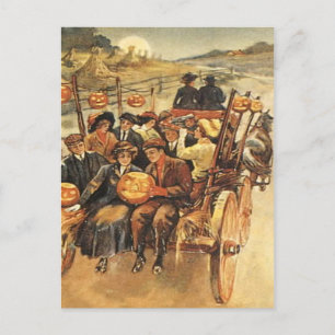 Gruseliger Heuwagen-Kürbis-Mond Jack O' Lantern Postkarte