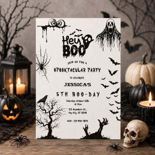 Gruseliger Hey Boo Kinder Halloween-Geburtstagsfei Einladung